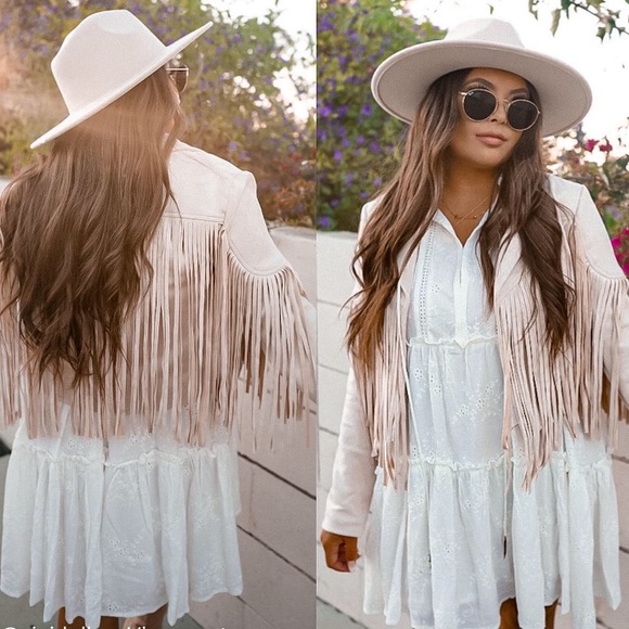 Off White Tassel suede women fringe jacket long sleeve jacket - Picture 3 of 8